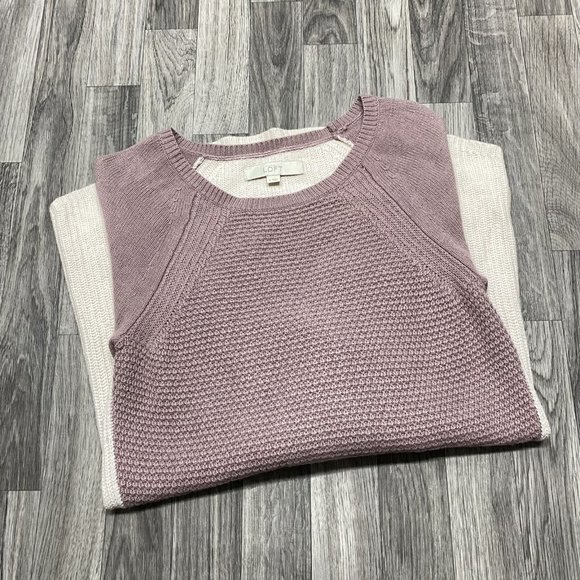 ANN TAYLOR LOFT Round Neck Cream/Mauve Merino Wool Blend Sweater Women's Size S - Picture 6 of 11